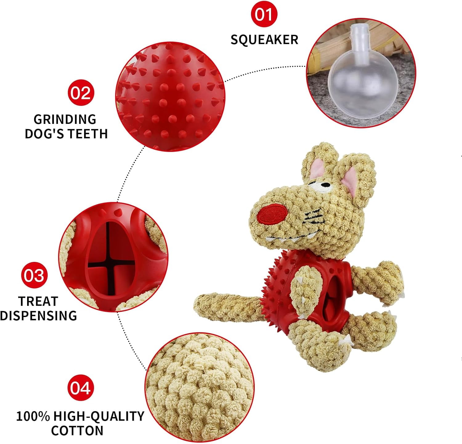 Dog Squeaky Toys, Interactive Durable Plush Dog Toy with Squeaker and Crinkle Paper, Natural Rubber Chew Puzzle Dog Toys  for Puppy Small Middle Large Dogs, Soft Pet Toys
