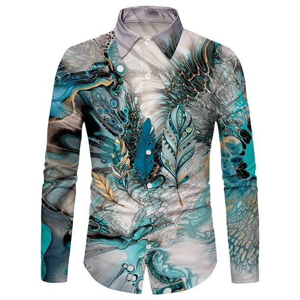 Camisa de lujo camisa casual cómoda camisa hawaiana de verano camisa de manga larga con solapa diseño de botones de moda transpirable