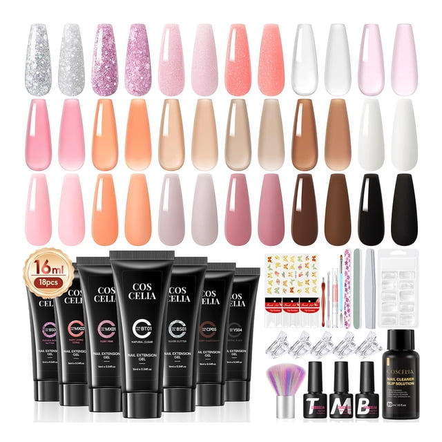 Kit de gel de uñas de polietileno COSCELIA Starter, 18 piezas, 16 ml, con herramientas y más
