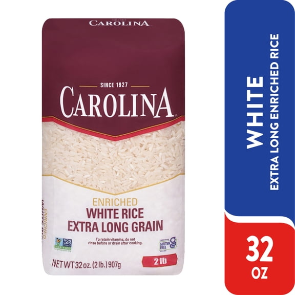 (3 Pack) Carolina Enriched Extra Long Grain Rice 2 Lb Stand Up Bag