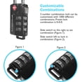 thumbnail image 3 of Lumintrail TSA Approved Lock for Luggage or Suitcase, Easy-to-Read 3 Digit Personalized Combination, Metal Travel Suitcase Luggage Lock, Black, with a 4-FT Braided Steel Cable (2 Pack), 3 of 5