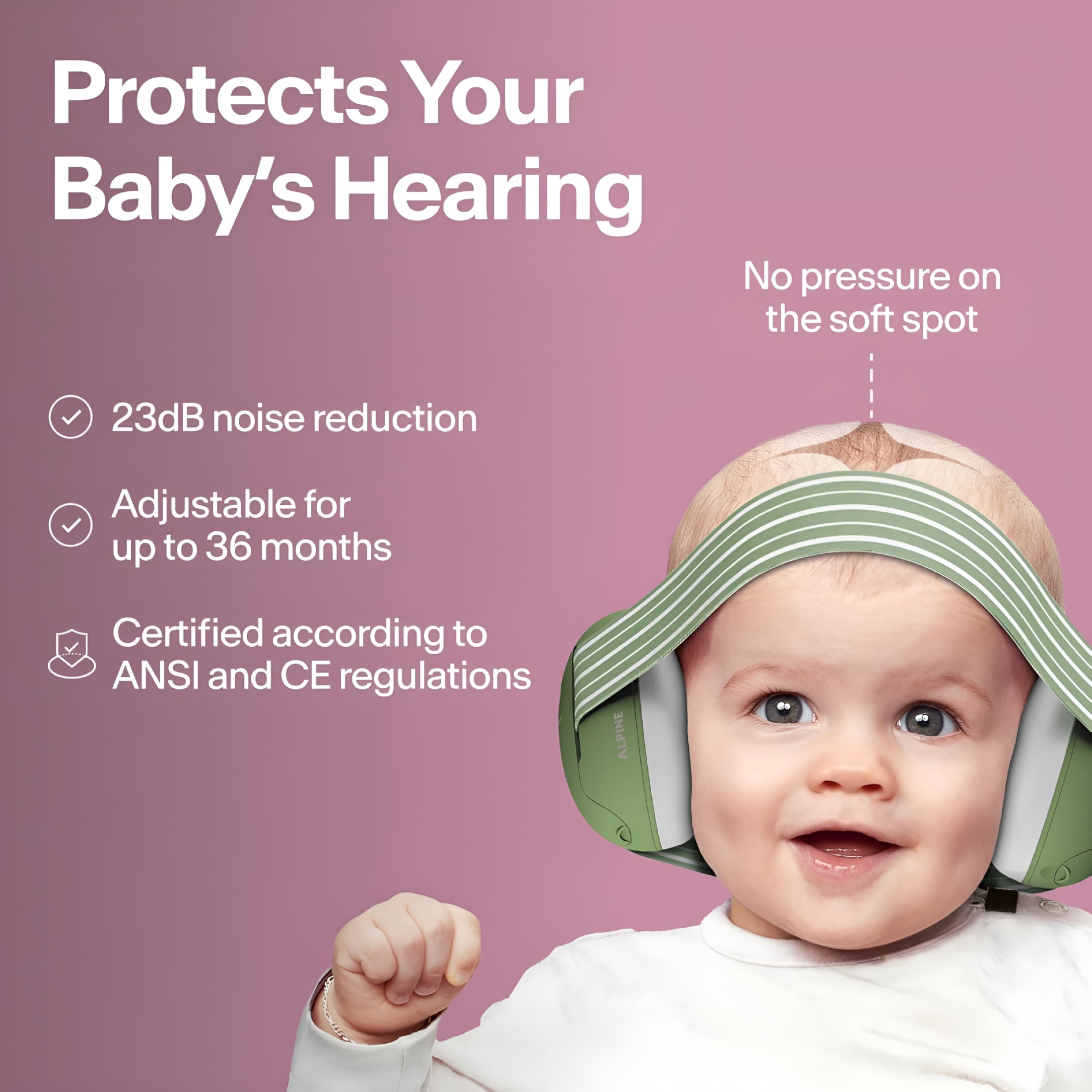 XIRQI Baby Ear Protection for Babies and Toddlers Up to 36 Months-Noise Reduction Earmuffs-Comfortable Baby Headphones Against Hearing Damage&Improves Sleep-Pink