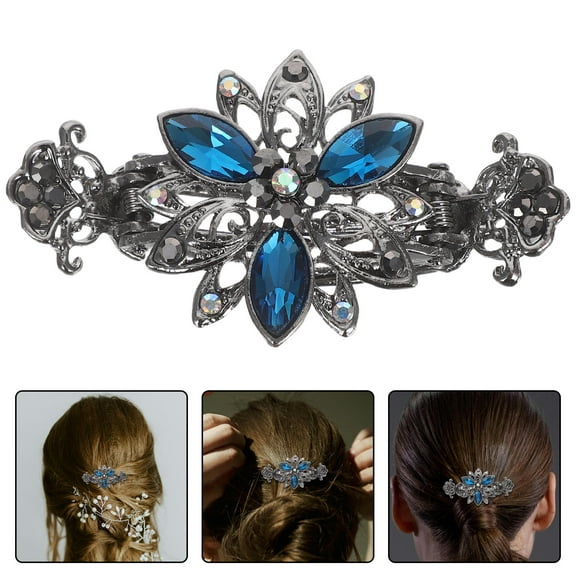 Raindrops Vintage Rhinestone Hair Clasp for Women's Stylish Skyblue Alloy Hair Clip Elegant Accessory for Parties and Weddings