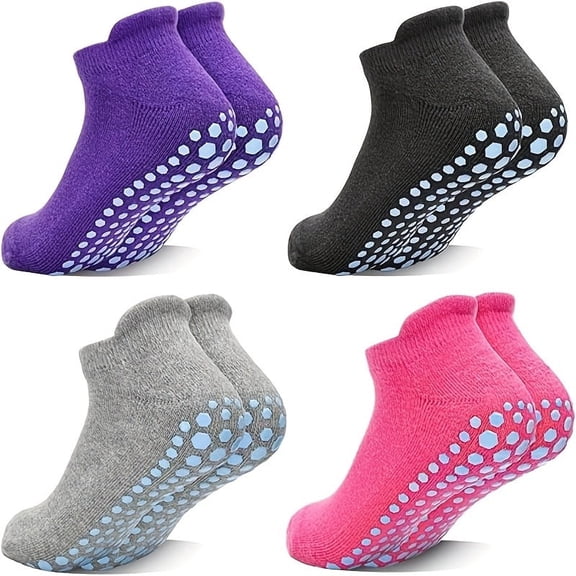 4 Pairs Women’s Non-Slip Yoga Socks with Grips, Warm Pilates Socks