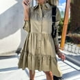 thumbnail image 4 of Women's Lapel Button Down Dress Shirt Dresses Long Sleeve Ruffle Tiered Dresses Fashion Turndown Collar Solid Casual Dress, 4 of 7