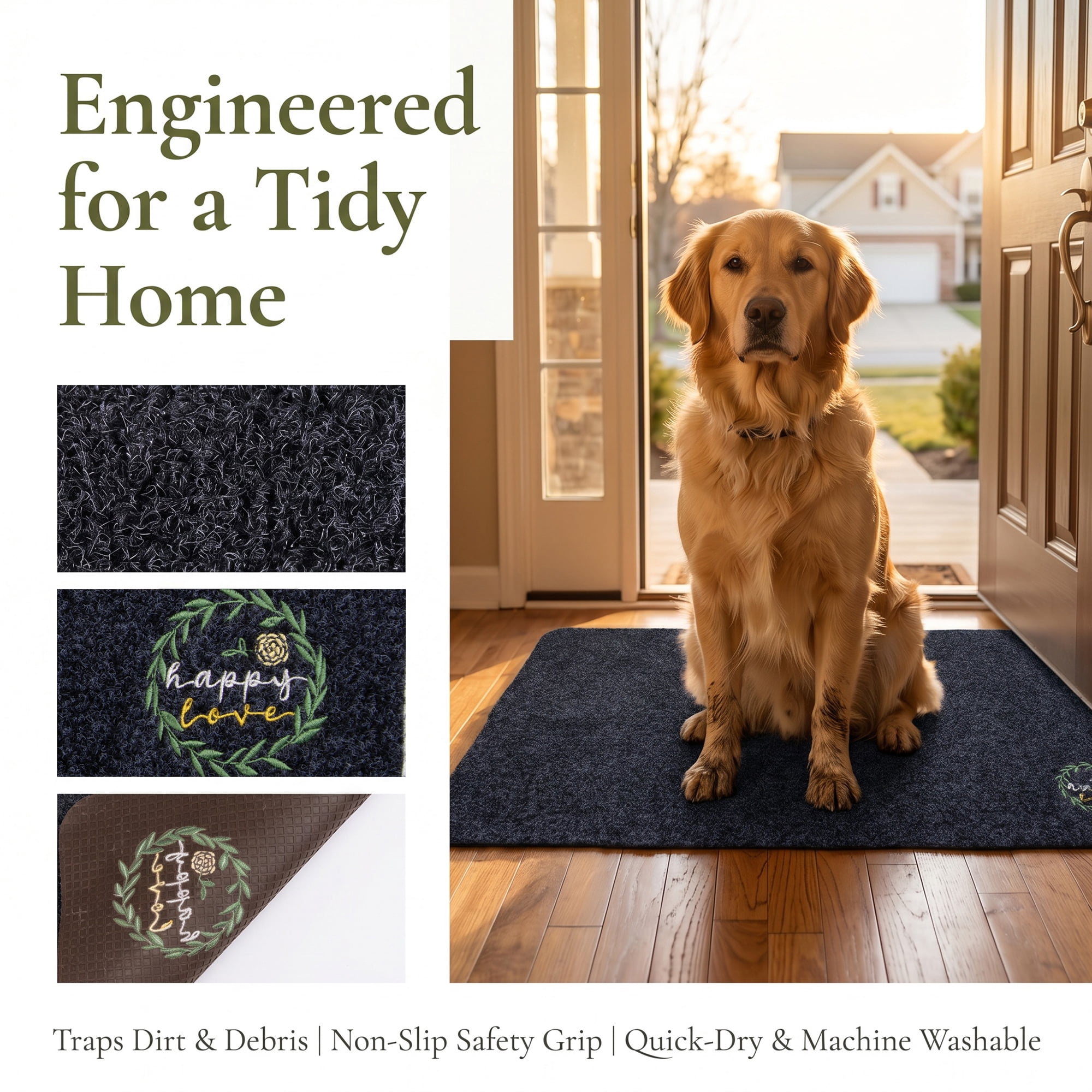 Unique Bargains Outdoor Doormat Waterproof Non-Slip Scraper Welcome Mat Black 32" x 20"