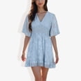 thumbnail image 2 of Women's V-Neck Short Sleeve Lace Mini Dress- Large, Light Blue, 2 of 5