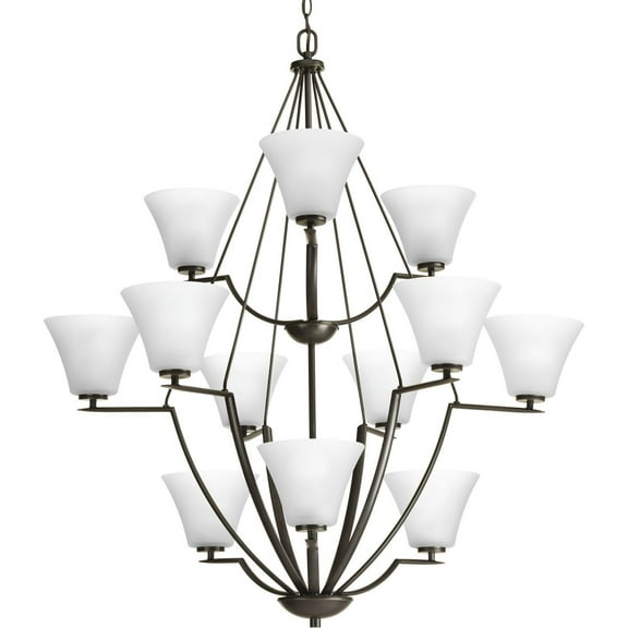 Bravo Collection Twelve-Light Antique Bronze Etched Glass Modern Chandelier Light