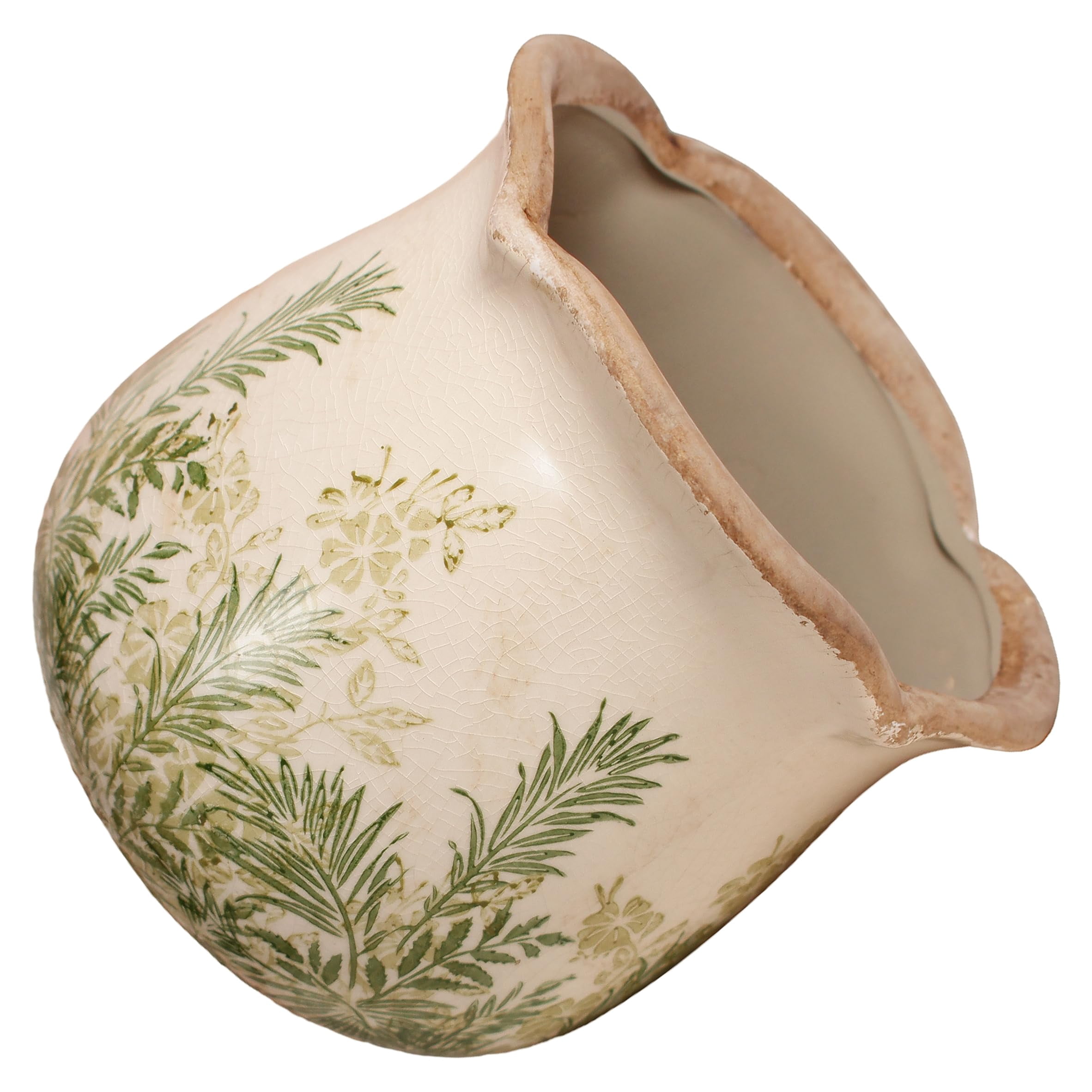 Ceramic Pots for Plants, Vintage Plant Pot with Drainage Hole, 6.11in. Planter for Indoor Plants, Crackle Glaze Finish Flower Pot, Perfect Ceramic Planter for Gardening, Red Blooms