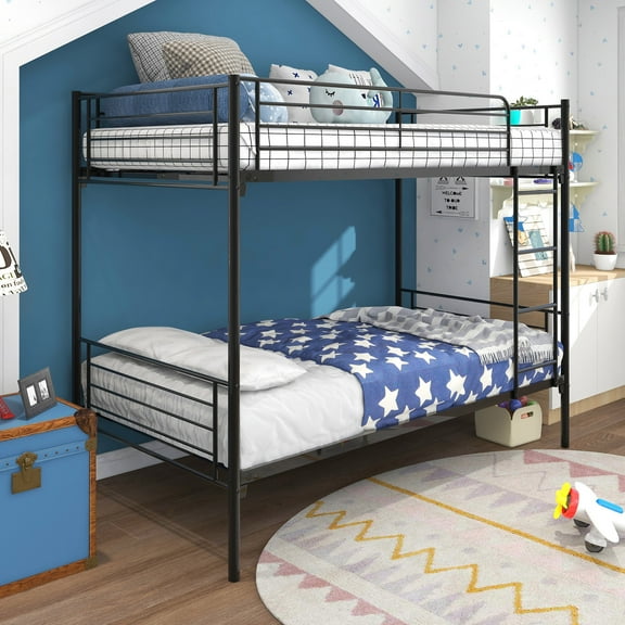 DeepRoar Twin over Twin Bunk Bed, Metal Bunk Bed Frame with Ladder and Safty Rail for Teens Adults, Twin BunkBed for Bedroom, Black