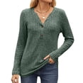 thumbnail image 1 of KIHOUT Spring Winter Womens Tops Fashion Solid Color Long Sleeve V-neck Button Slat Casual Sweater Top, 1 of 6