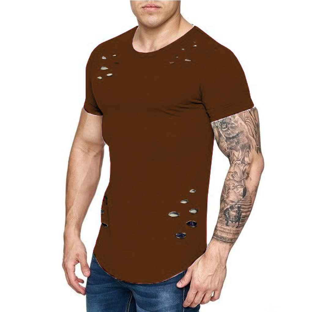 braveheart Men Ripped Solid Color Loose 