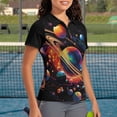 thumbnail image 3 of FUIALDOLG Vibrant Outer Space & Planet Pattern Women Short Sleeve Golf Shirts for Tennis Outdoor, Quick Dry Polyester Polo Shirts Soft Moisture Wicking Golf Short Sleeve Shirt, 3 of 10