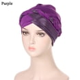 thumbnail image 1 of Women Muslim Braid Head Wrap Indian Cancer Hat Turban Hat Sleep Cap Chemo Cap PURPLE, 1 of 8