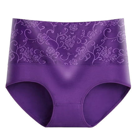 Annhoo Womens Briefs Cotton High Waist Full Coverage Panties Plus Size Floral Print Butt Liftings Underwear for Ladies