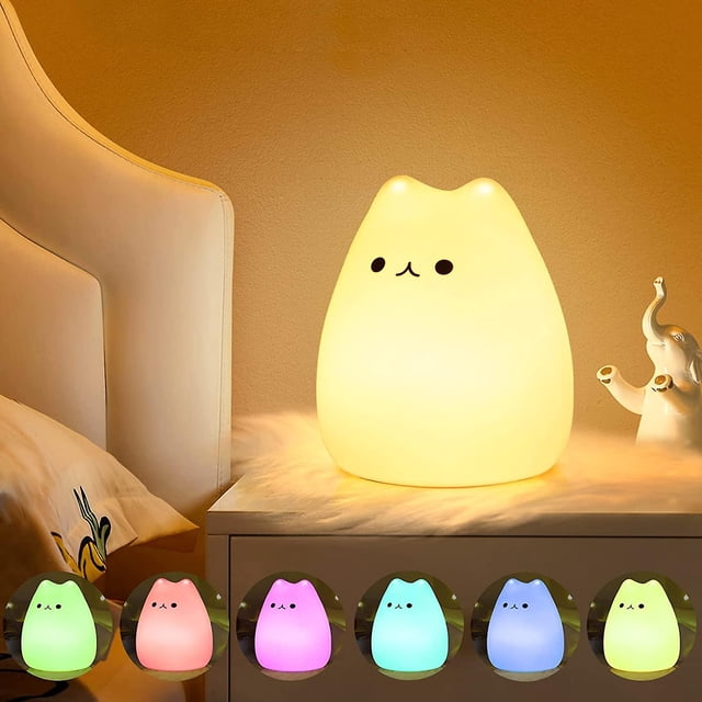 Baby Night Light,kids Night Light,7 Colors Kawaii Cat Night Light,rechargeable Led Night Light,timer Function Bedside Lamp,kids Night Light Silicone T