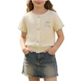 thumbnail image 2 of Auroural Girls' Summer Dress Round Neck Short Sleeved T-Shirt Baby Bow Embroidery Color Blocked Top 6-9 Month Girl Clothes Summer, 2 of 6