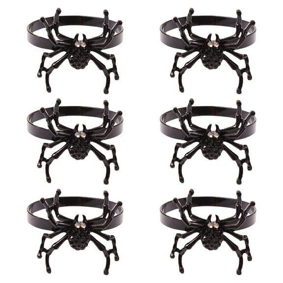 HUONA 6PCS Napkin Rings Black Spider Napkin Rings Table Napkin Holders for Dinner Plate Table Towels Napkins Decoration Halloween Tableware Costume Party Dining Banquet Terror Props