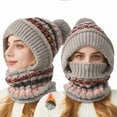 thumbnail image 2 of Betivan Women's Winter Color-Block Knitted Balaclava Hat with Scarf, Warm Ear & Neck Protection Hat with Pom Pom, Windproof Cold Weather Cap for Ladies Outdoor, 2 of 5