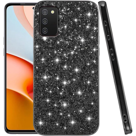 Compatible with Samsung A03s Case Glitter Shockproof,Samsung Galaxy A03s Phone Case Bling Sparkly Soft TPU and PC Silicone Shiny Girl Women Thin Protective Cover (Black)