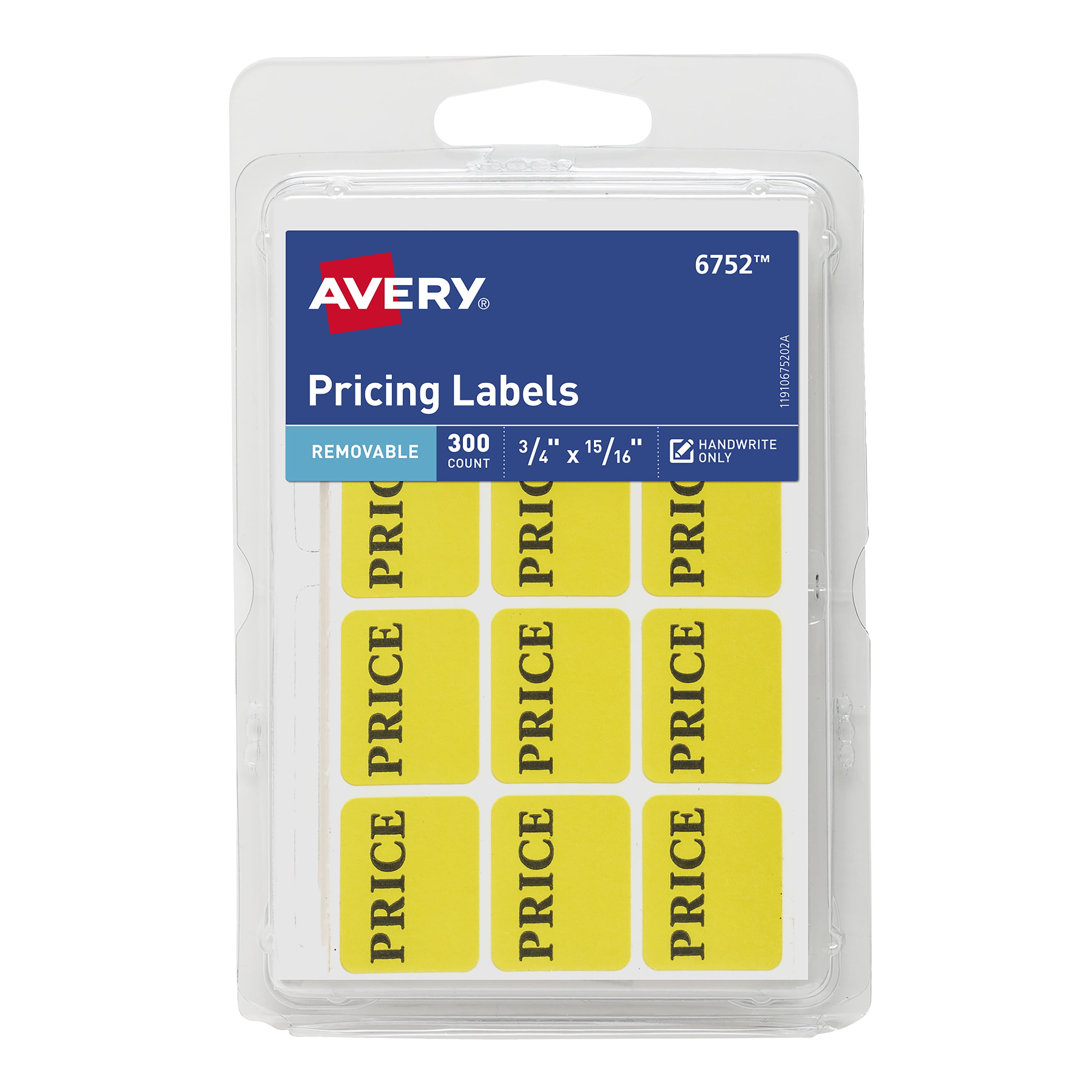 Avery Pricing Labels, Yellow, 3/4" x 15/16", Removable, Handwrite, 300 Labels (16752)