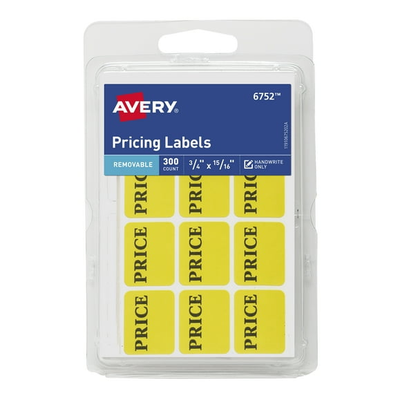 Avery Pricing Labels, 3/4" x 15/16", Paper, Removable, Yellow, Handwrite, 300 Labels