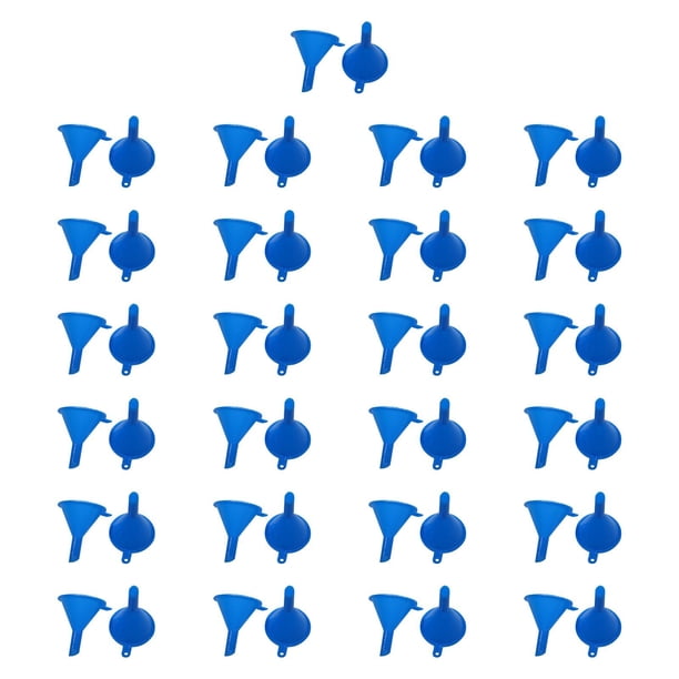 Juego de 50 embudos pequeños resistentes para rellenar aceites esenciales y productos de limpieza. azul