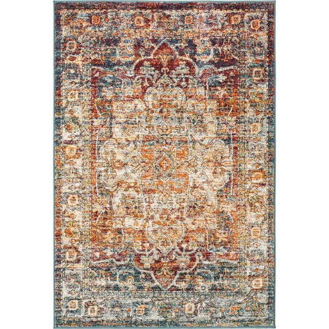 Unique Loom Isabella High-Low Pile Border Rug 4' x 6' Rectangle Multi/Ivory