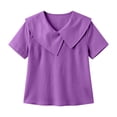 thumbnail image 5 of Women's Sailor Lapel Blouse Solid V Neck Short Sleeve Tunic Shirts Lightweight Summer Basic Tops Casual Outfit Purple, 5 of 6