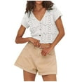 thumbnail image 7 of ATENAR T Shirts for Women Short Sleeve Hollow Out Shirts for Women V Neck Croped Tee White S, 7 of 7