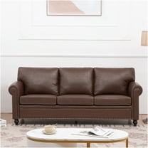 JERFIT Modern Brown 3-Seater Fabric Sofa with Rolled Arms and Nailhead Trim for Living Room