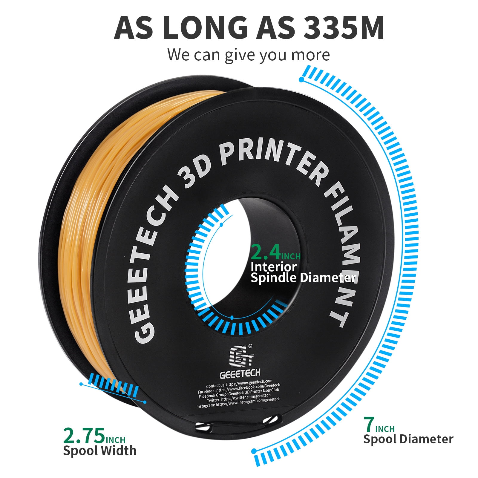 Geeetech TPU 1.75mm Flexible Soft Filament Gold, 10kg Spool (22 lbs.), Dimensional Accuracy +/- 0.03 mm
