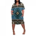 thumbnail image 2 of Robes Africaines pour Femmes Robe d'Été pour Femmes Grande Taille Col en V Manches Courtes Longueur Genou avec Poche Robe Décontractée, 2 of 4