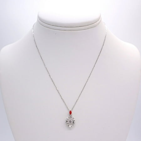 925 Silver Teardrop Shaped Pendant with Crystal in Center Women's Necklace