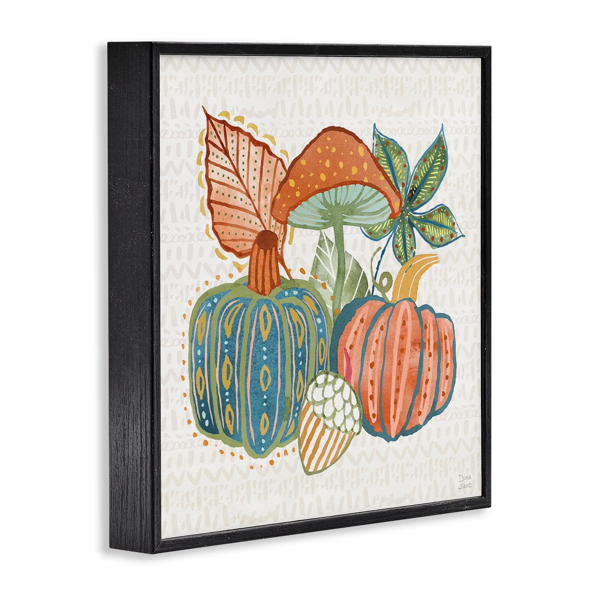 Stupell Industries Whimsical Harvest Gourds Holiday Painting Black Framed Art Prints Wall Art, 17 x 17