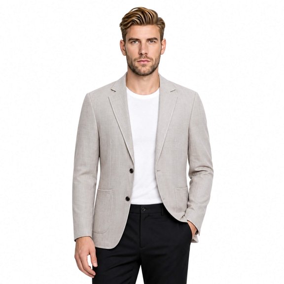 Cloudstyle Men's Solid Color Notch Lapel Two-Button Linen Blazer - Casual Regular Fit Spring/Fall No Back Vent Jacket