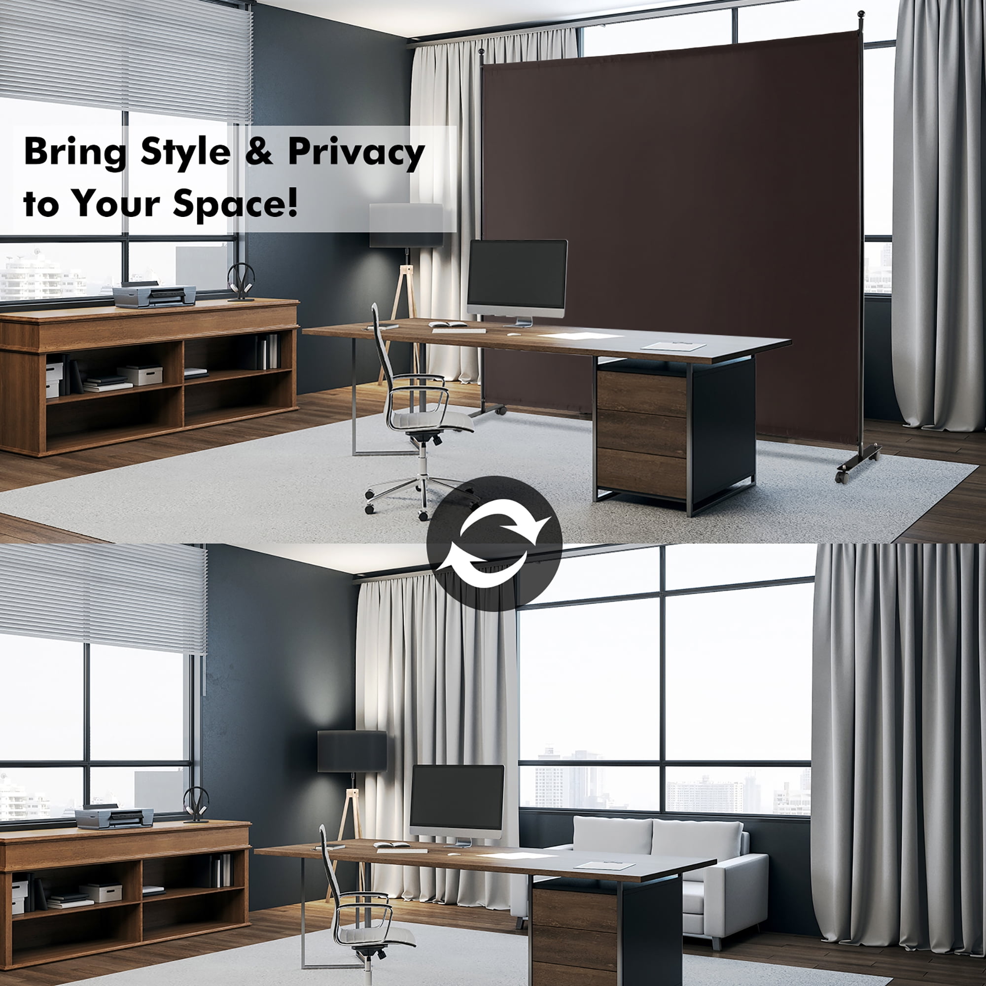 Costway 6FT Single Panel Room Divider with Wheels Rolling Fabric Partition Privacy Screen Brown