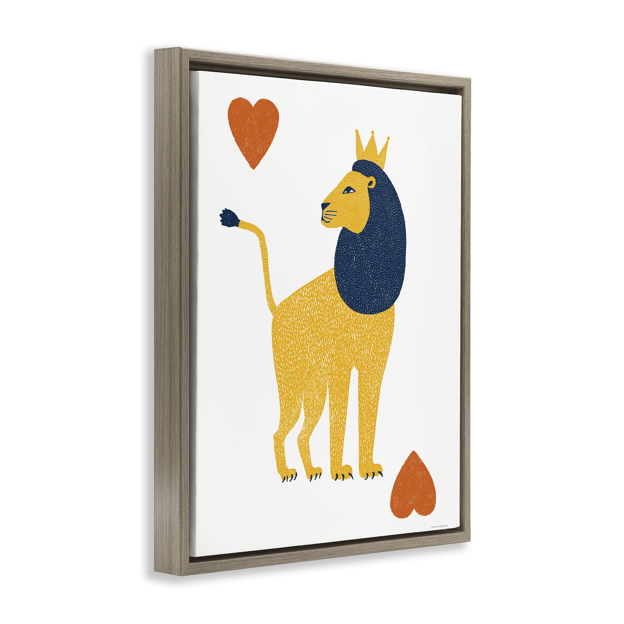 Lion & Hearts Card Brown Framed Floater Canvas Wall Art, design by Svetlana Aleynikova