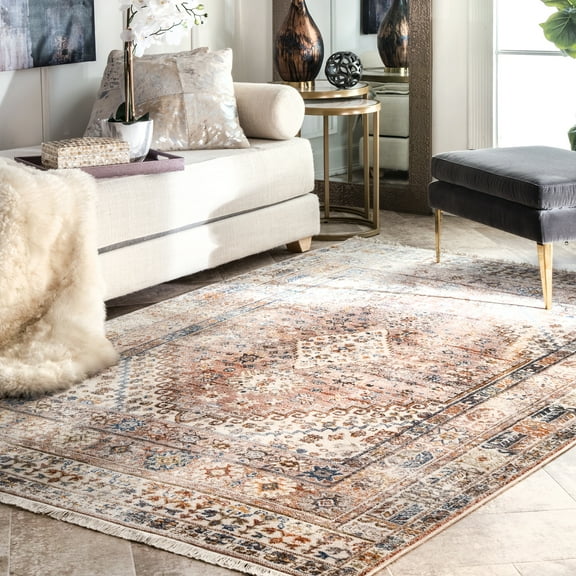 nuLOOM Farley Medallion Fringe Area Rug, 4' x 6', Oval, Khaki