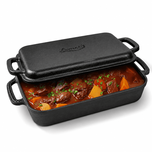9x13 Inch Pre-Seasoned Cast Iron 2-in-1 Casserole Dish with Lid