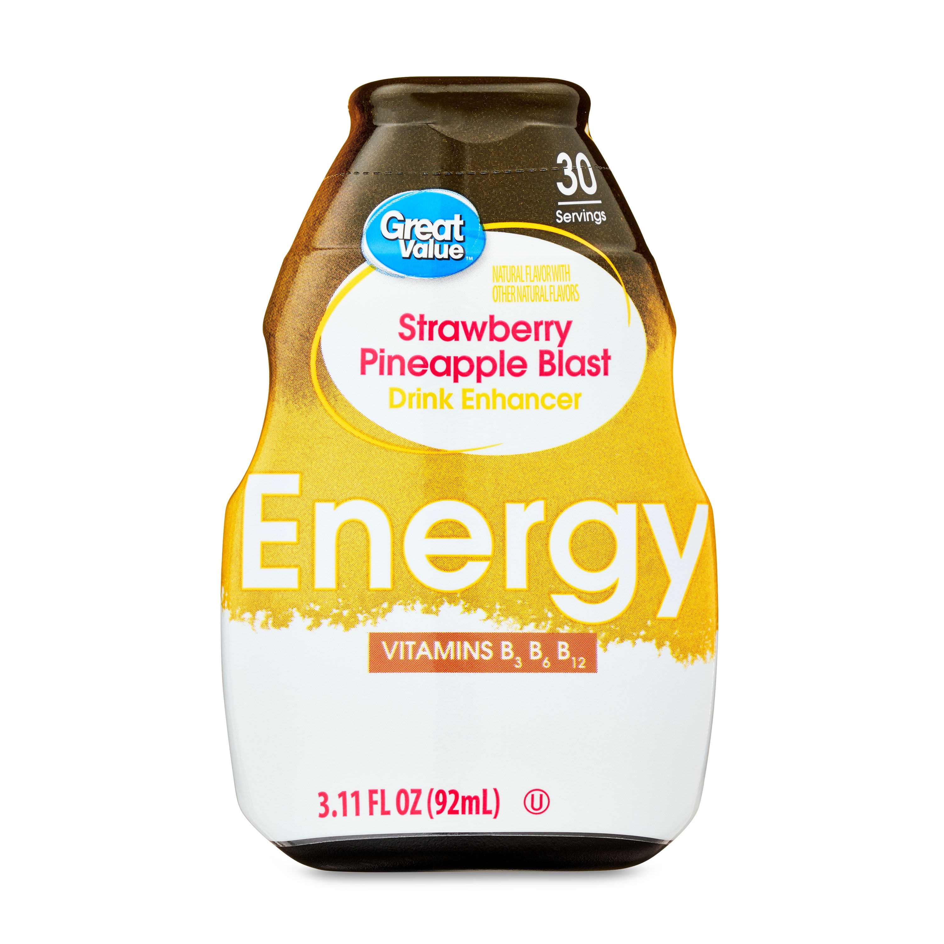 (3 pack) Great Value Strawberry Pineapple Energy Drink Enhancer, 3.11 fl oz Bottle