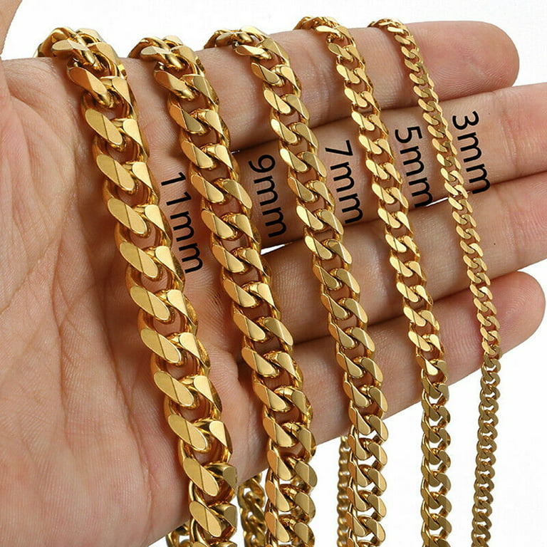 Cuoff Jewelry 3mm Stainless Steel Gold Chain Cuban Men's Necklace Hip Hop  Chain Trend Thick Wide Chain Cheap Jewelry