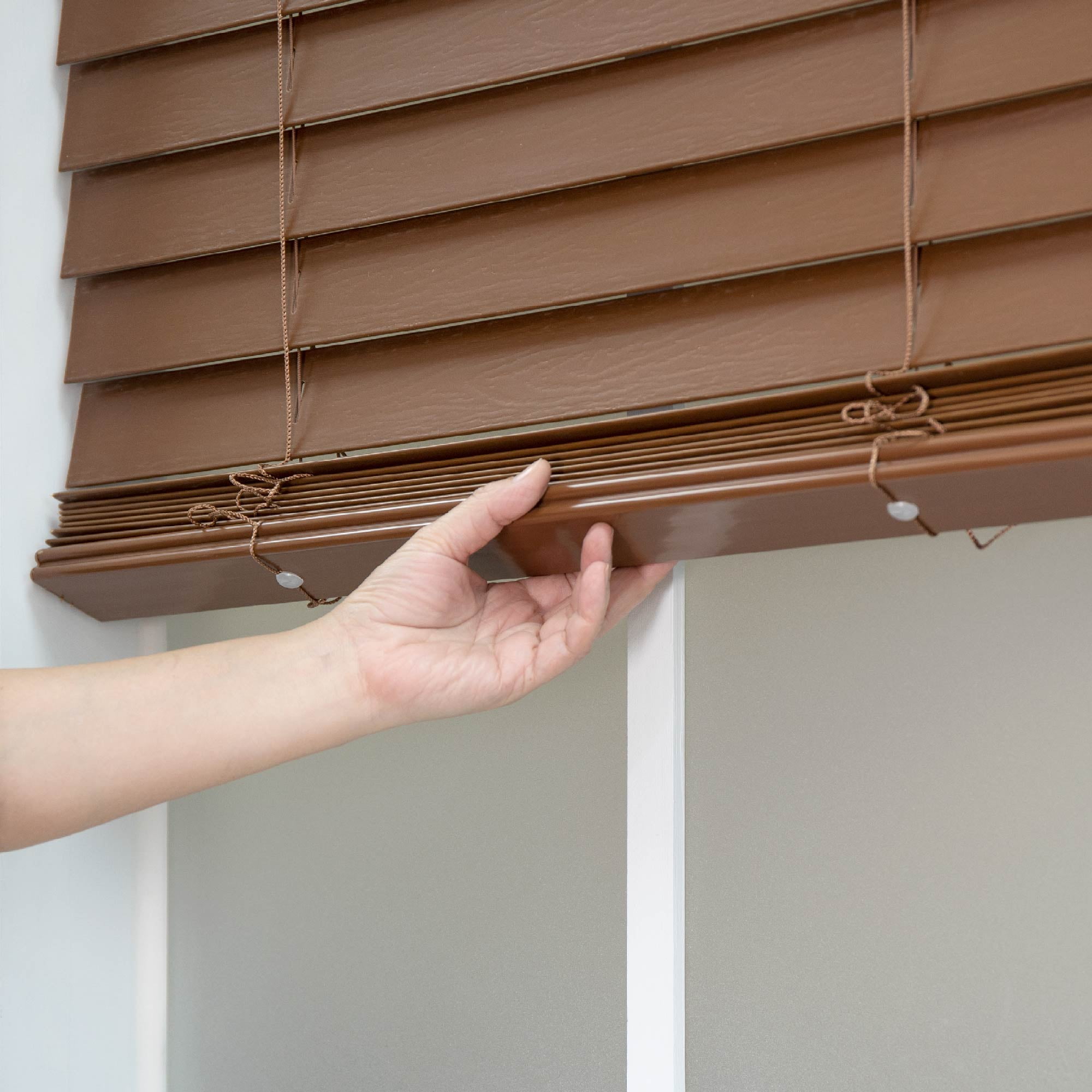 Regal Living Dark Oak Cordless Room Darkening Textured Faux Wood Blinds, 64.5" W x 48" L
