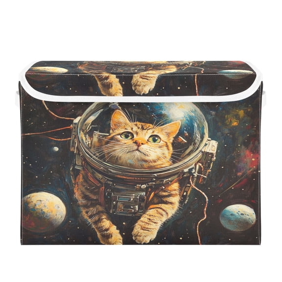 Storage Box With Lid 16.5x12.6x11.8In Foldable Stacked Household Storage Box Cute Astronaut Cat