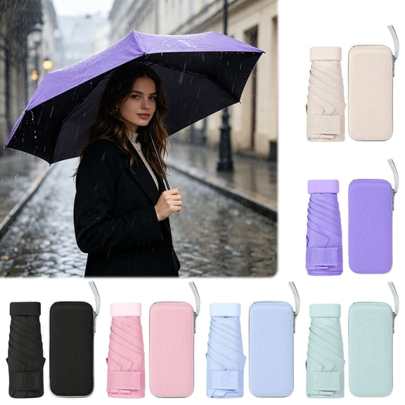 Voglyf Mini Travel Folding Umbrella, Small Compact and Lightweight, Pocket Size Sun Rain Umbrella, Portable Windproof Small Parasol with Storage for Women Men Travel Outdoor Carry Gift,Blue