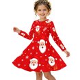 thumbnail image 2 of Girls' Long Sleeved Dresses Comfortable Christmas T-Shirt Dress Xmas Dress Up Outfits (Red1), 2 of 5