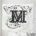thumbnail image 1 of Letter M Tapestry, Abstract Ornamental Design in Dark Color Scheme Swirls and Lines Eastern, Fabric Wall Hanging Decor for Bedroom Living Room Dorm, 5 Sizes, Black Grey White, by Ambesonne, 1 of 1
