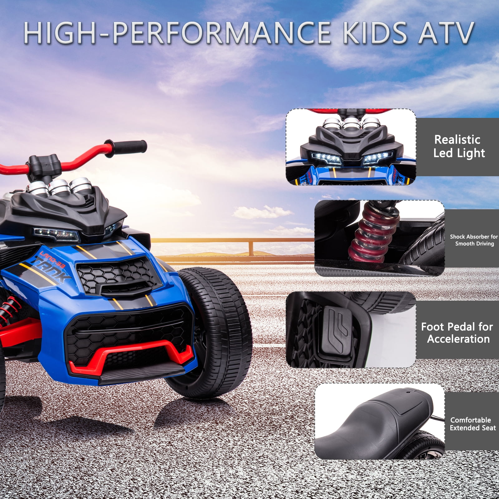 LUIBAS 24V Kids ATV Ride On Motorcycle Electric 3 Wheeler Ride-On Electric ATV Kids Ride On Toys for Kids with Battery Powered Motor, EVA Wheels, w/LED Lights, Bluetooth, MP3 for 3+ Years, Yellow