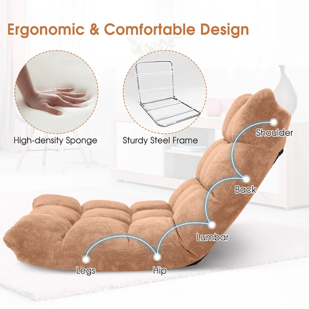 Finihen Adjustable 14-position Cushioned Floor Chair, Folding Lazy Sofa Chair for Living Room, Bedroom, for Gaming, Reading, Beige Finihen Adjustable 14-position Cushioned Floor Chair, Folding Lazy Sofa Chair for Living Room, Bedroom, for Gaming, Reading, Beige