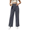 thumbnail image 2 of Hvogkswy Work Pants Women High Waist Straight-Leg Pants Solid Button Travel Hiking Casual Pants with Pockets, 2 of 6